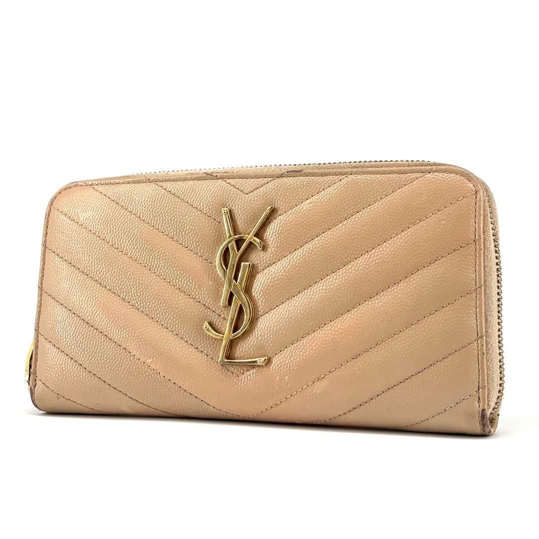 SAINT LAURENT PARIS サンローラン カサンドラ ラウンドファスナー 長財布 ベージュ