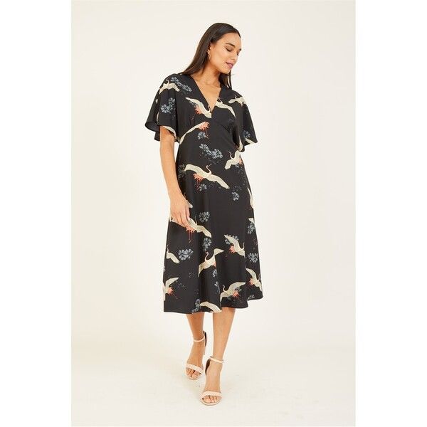ユミキム レディース トップス ワンピース ミディワンピース プリント ミディ Yumi Black Crane Print Midi Dress Black ブラック