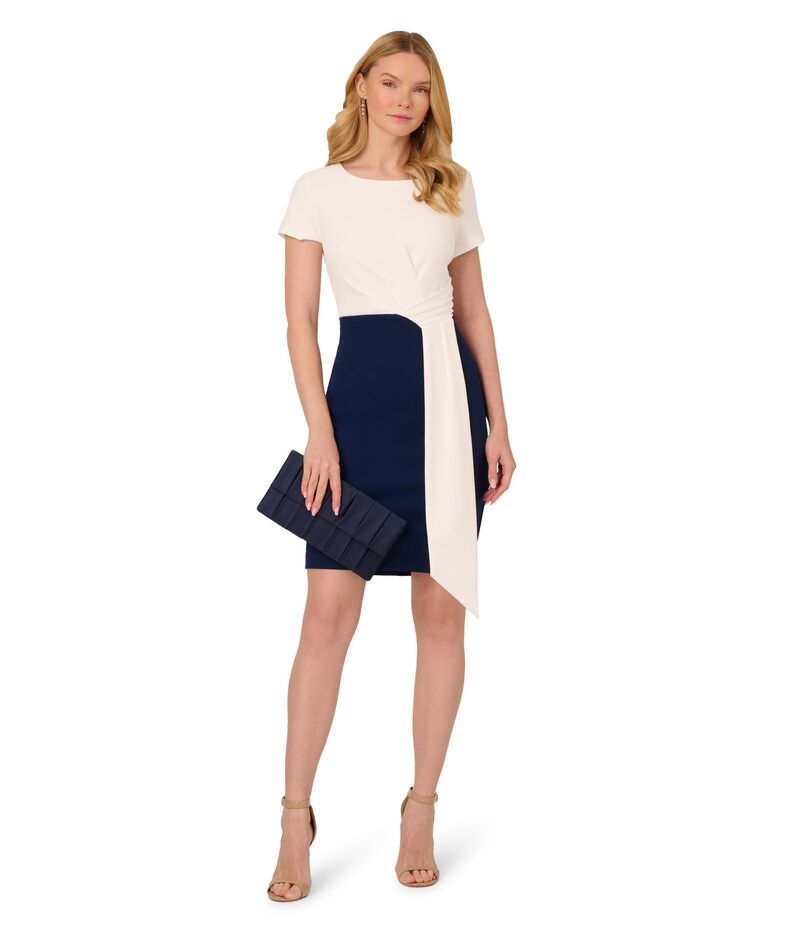 アドリアナ パペル レディース トップス ワンピース ドレープ Adrianna Papell ColorBlock Draped Short Dress IvoryNavy アイボリー