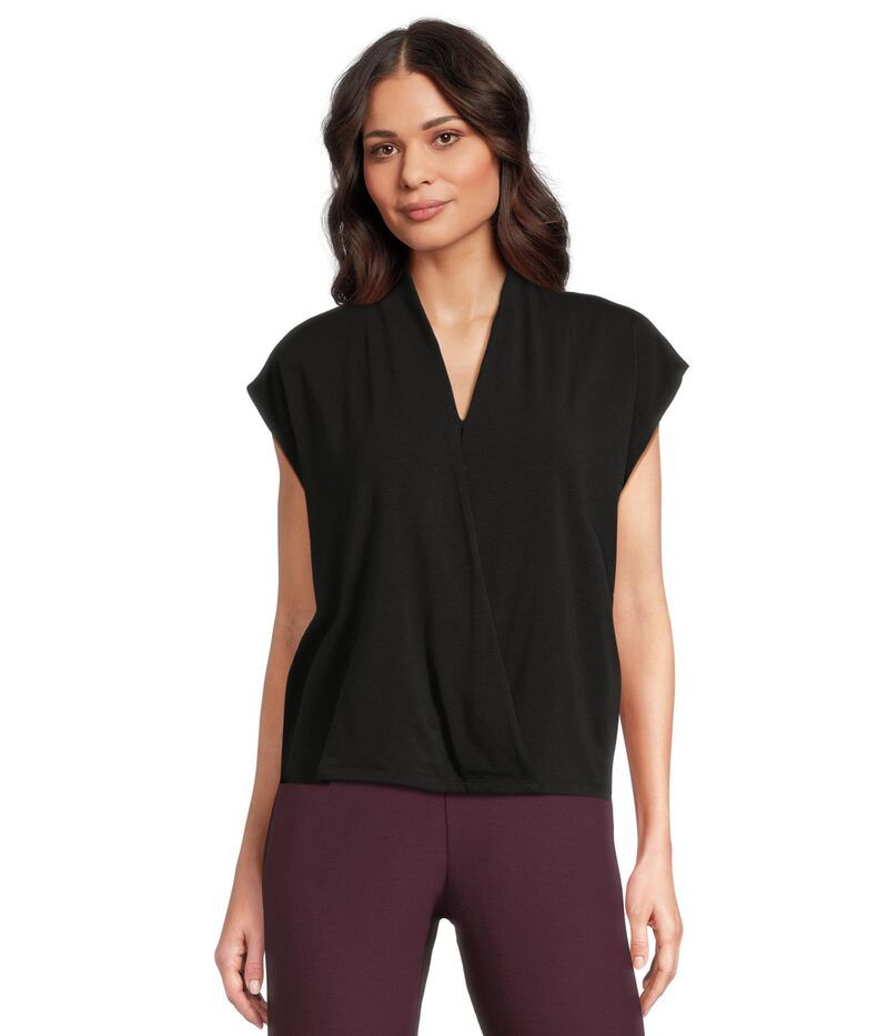 エイリーンフィッシャー レディース トップス シャツ ニット ジャージー Eileen Fisher Fine Stretch Jersey Knit High Collar Top Black ブラック 15,525円