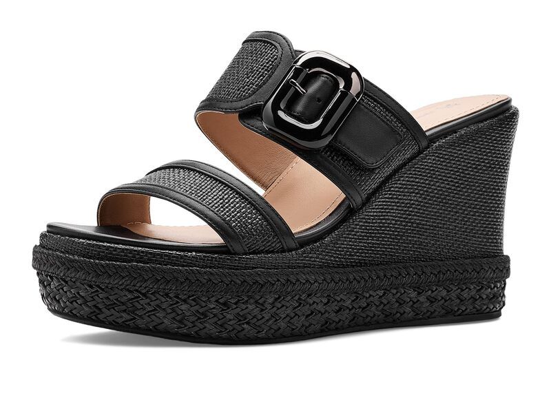ジョンストンアンドマーフィー レディース シューズ ヒール Johnston Murphy Addison Buckle Strap Wedge Black RaffiaNa ブラック