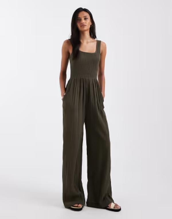 ブレーブソウル レディース トップス ジャンプスーツ Brave Soul scoop neck jumpsuit Khaki カーキ