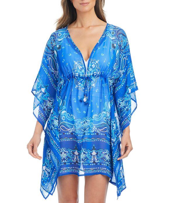 ブルーロッドビーティ レディース トップス ワンピース Vネック Bleu Rod Beattie Meet Me In Sorrento VNeck Caftan Swim CoverUp Bleu Depths