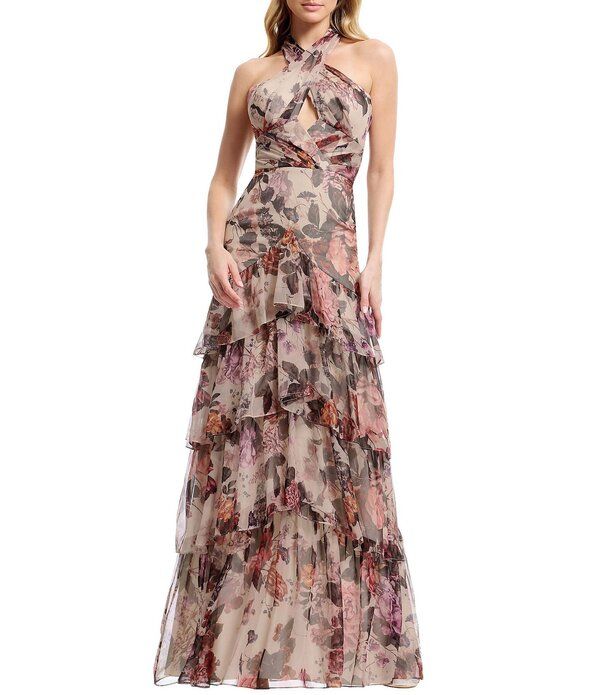 ドレスザポプレーション レディース トップス ワンピース A ライン フラワー柄 プリント フリル フラワー ホルター Dress the Population Maya Floral Print Halteruffle Tier ALine Dress Ch