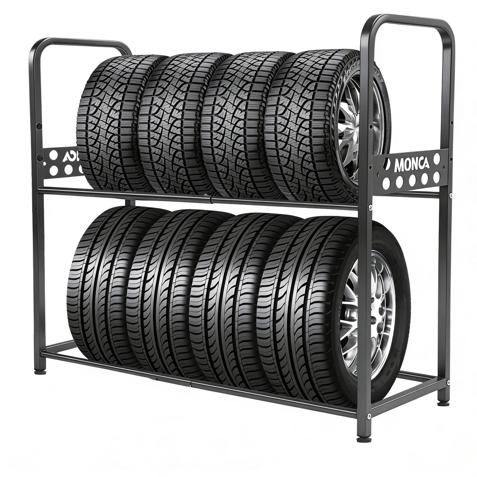 「MONCA」タイヤラック 伸縮式 70cm?110cm サイズ調整 2段式タイヤラック 8本 4本 タイヤ収納 耐荷重300kg ワイドサイズ 組立簡単 カー用品 タイヤ保管ts d58471cf
