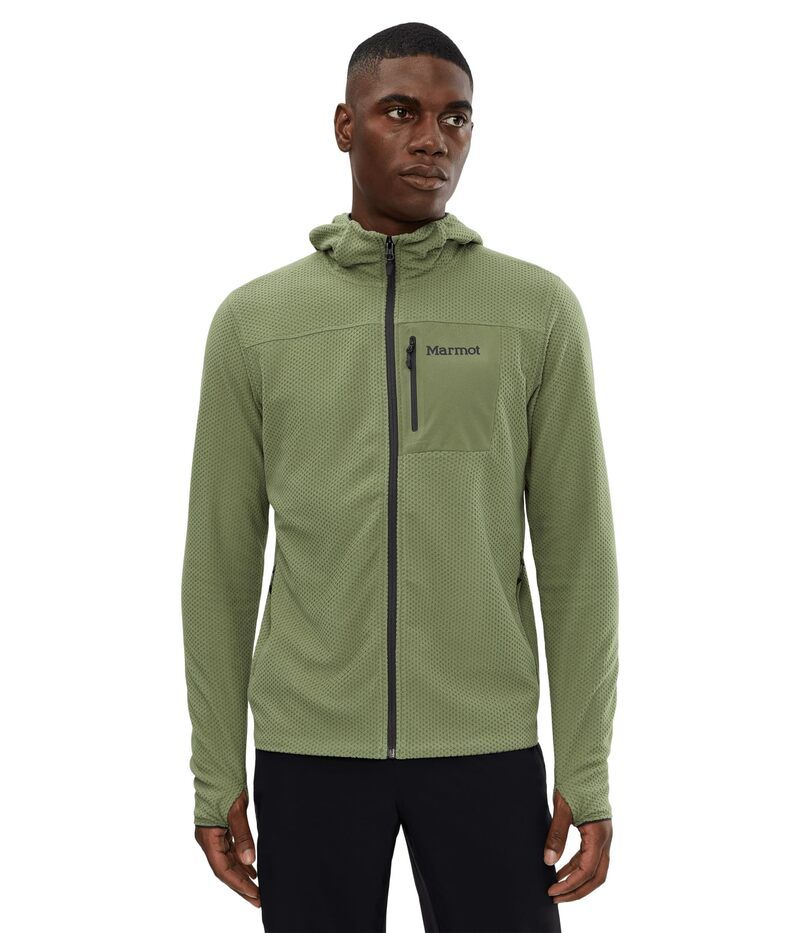 マーモット メンズ アウター ニット・セーター フリース パーカー Marmot Airfleece Hoodie Olive Grove オリーブ