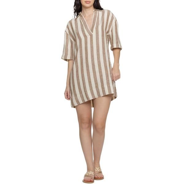 ファレティ レディース トップス ワンピース ミニ リネン Faherty Palma Dara Mini Dress Linen Short Sleeve Cocoa Beach Stripe ココア