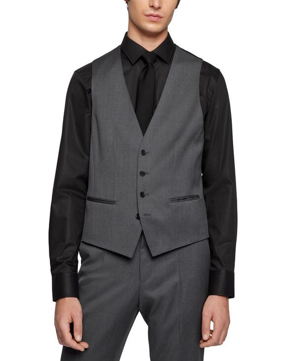 ヒューゴボス レディース アウター コート ベスト ウール Hugo Boss by Mens VirginWool Serge SlimFit Vests Dark Gray グレー