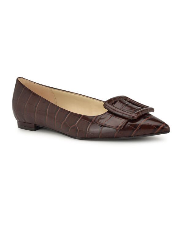 ナインウェスト レディース シューズ スリッポン・ローファー Nine West Womens Jesike Slipon Pointy Toe Dress Flats Dark Brown Croco ブラウン
