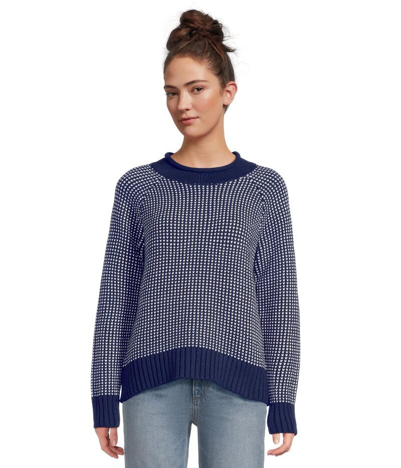 エルエルビーン レディース アウター ニット・セーター コットン LLBean Signature Original Cotton Rollneck Novelty Sweater Navy Birdseye ネイビー