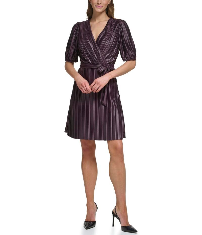 ダナ キャラン ニューヨーク レディース トップス ワンピース バルーンスリーブ コート DKNY Short Balloon Sleeve Coated Dress Aubergine オーバージーン