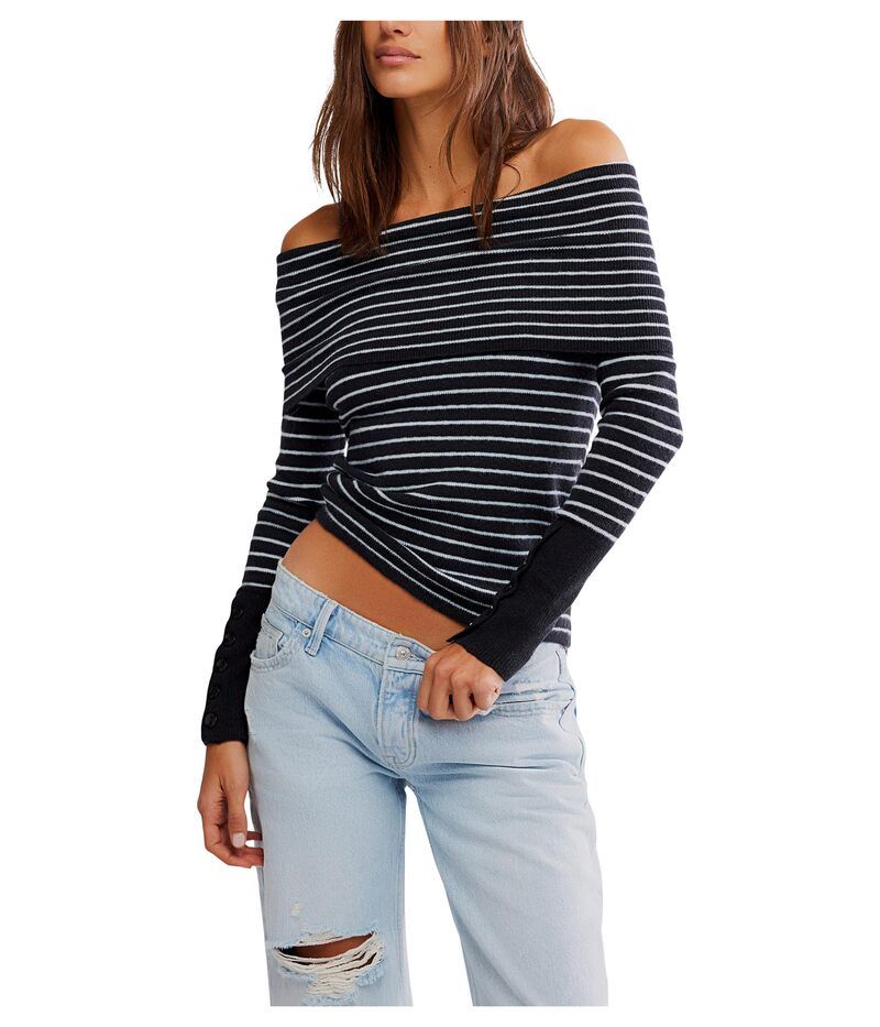 フリーピープル レディース アウター ニット・セーター Free People Evergreen Sweater Black and White ホワイト