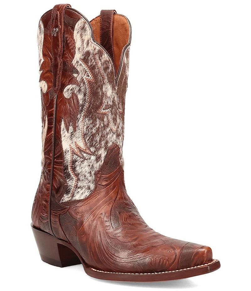 ダンポスト レディース シューズ ブーツ・レインブーツ レザー Dan Post Womens Andrina Leather Calf Hair Mid Calf Western Boots Brown ブラウン