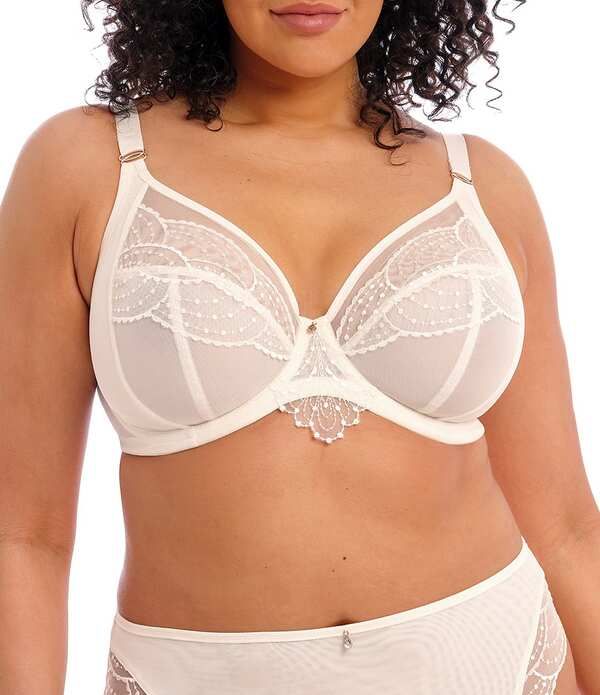 エロミ レディース アンダーウェア ブラジャー Elomi Priya FullBusted Underwire Unlined Embroidery Plunge Bra Vanilla