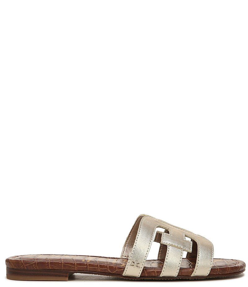 サムエデルマン レディース シューズ パンプス サンダル レザー ロゴ Sam Edelman Bay Leather Double E Logo Slide Sandals Gold ゴールド