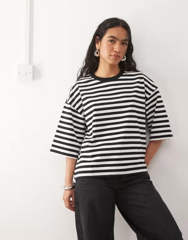 ノイジーメイ レディース トップス Tシャツ Noisy May boxy tee stripe Black ブラック 12,854円