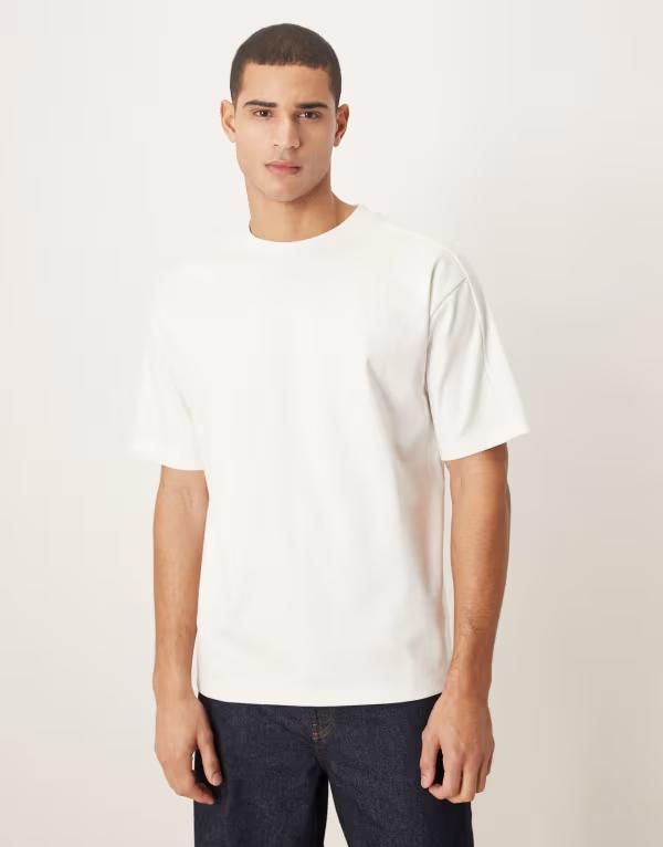 エイソス メンズ トップス Tシャツ ASOS DESIGN premium interlock relaxed tshirt WHITE ホワイト