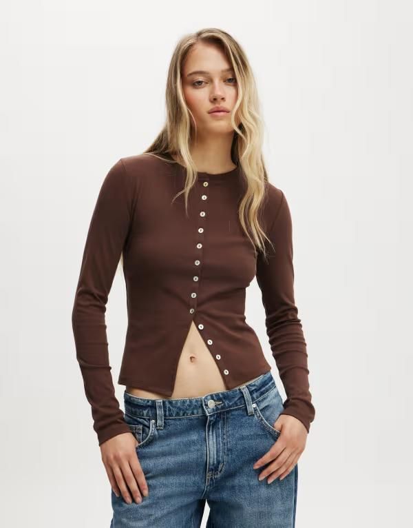 コットンオン レディース アウター カーディガン Cotton On Bailey button detail cardigan BROWN ブラウン