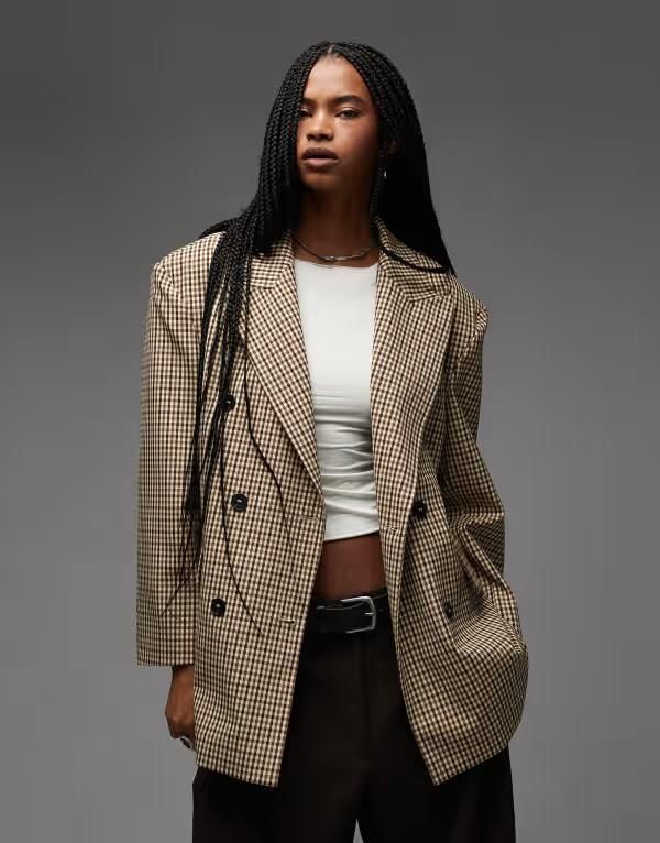 エイソス レディース アウター ジャケット・ブルゾン ブレザー ASOS DESIGN double breasted oversized blazer in micro plaid Micro check チェック