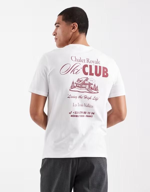 オンリーアンドサンズ メンズ トップス Tシャツ オーバーサイズフィット プリント シャツ ONLY SONS oversized fit Tshirt with ski club back print White SKI CLUB ホワイト