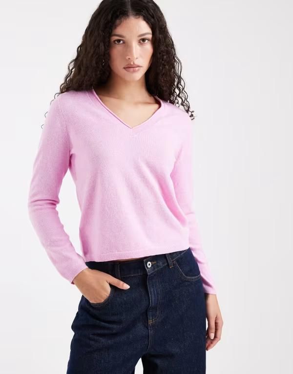 オンリー レディース アウター ニット・セーター Vネック ニット ONLY vneck long sleeve knit top Super Pink ピンク