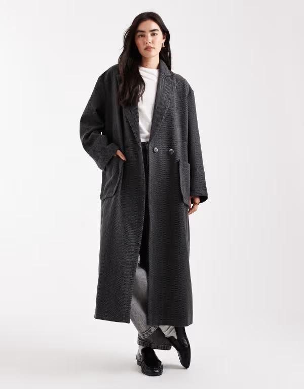 デイジーストリート レディース アウター コート Daisy Street large herringbone cocoon coat with deep turn up cuffs Gray グレー