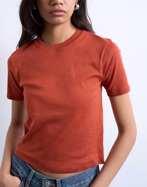 トップショップ レディース トップス Tシャツ Topshop shrunken everyday tee in rust Red レッド
