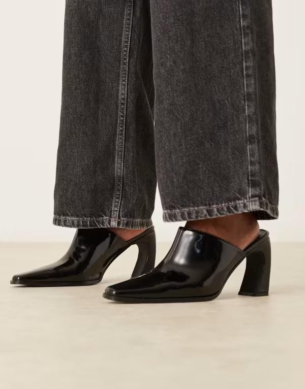 レイド レディース シューズ サンダル ヒール RAID Hania curved heel mules with pointed toe BLACK PU ブラック