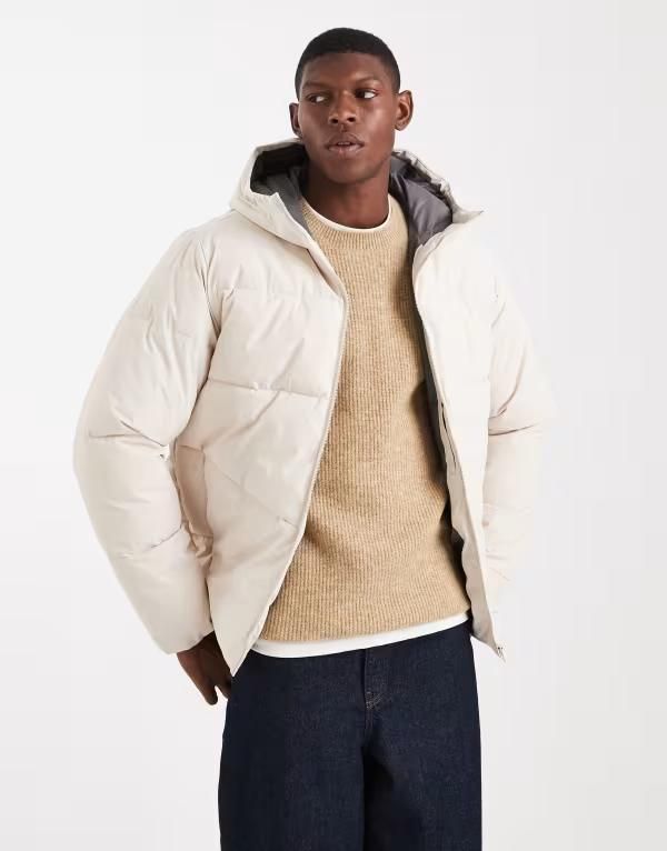 ジャック アンド ジョーンズ メンズ アウター コート Jack Jones hooded puffer in offwhite Moonbeam オフホワイト