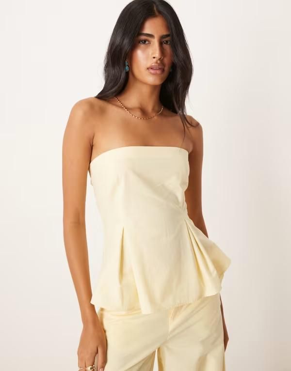 エイソス レディース トップス Tシャツ リネン ASOS DESIGN linen blend cinch waist bandeau top in buttermilk part of a set Buttermilk