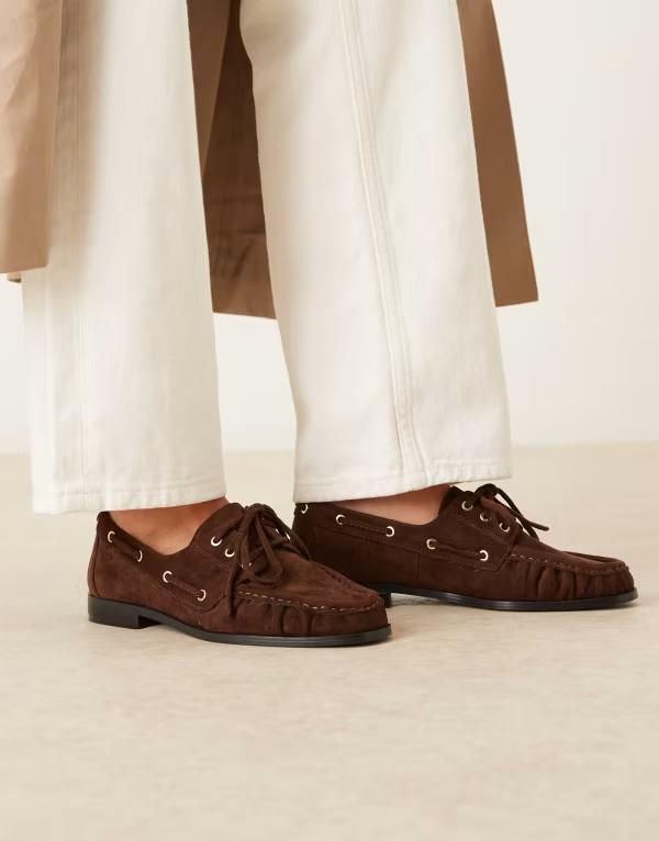 エイソス レディース シューズ デッキシューズ スエード レース ASOS DESIGN Muse laceup boat shoes suedette Brown suedette ブラウン