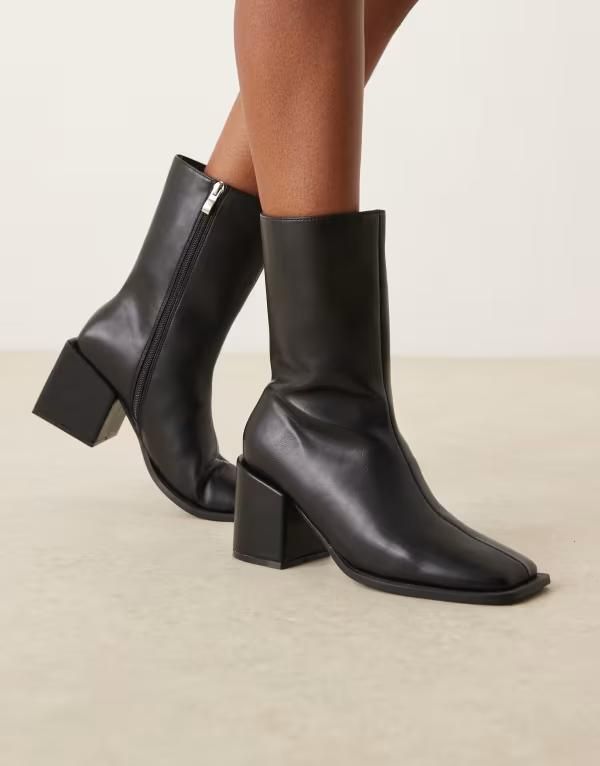 グラマラス レディース シューズ ブーツ・レインブーツ ヒール Glamorous block heel square toe boots BLACK PU ブラック