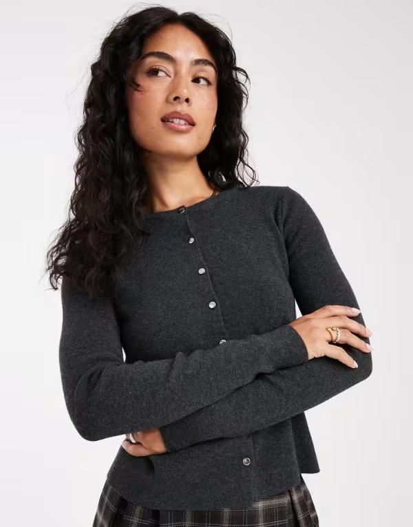オンリー レディース アウター カーディガン ニット ONLY compact knit cardigan in charcoal CHARCOAL チャコール