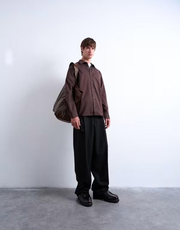 トップマン メンズ トップス シャツ レギュラーフィット Topman regular fit flannel shirt BROWN ブラウン