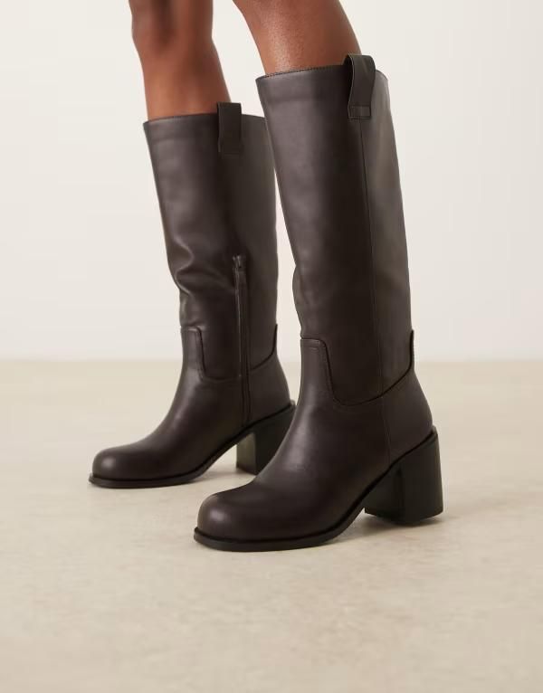 グラマラス レディース シューズ ブーツ・レインブーツ ヒール Glamorous block heel knee boots BROWN ブラウン