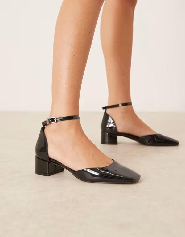 エイソス レディース シューズ ヒール ASOS DESIGN Sweet mid block heel shoes patent BLACK PATENT ブラック