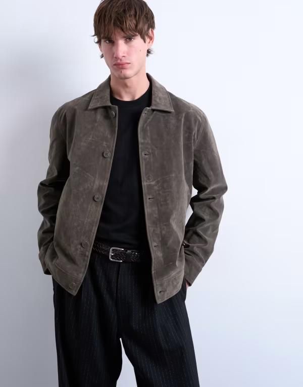 トップマン メンズ アウター ジャケット・ブルゾン スエード ジャケット Topman faux suede harrington jacket Khaki カーキ
