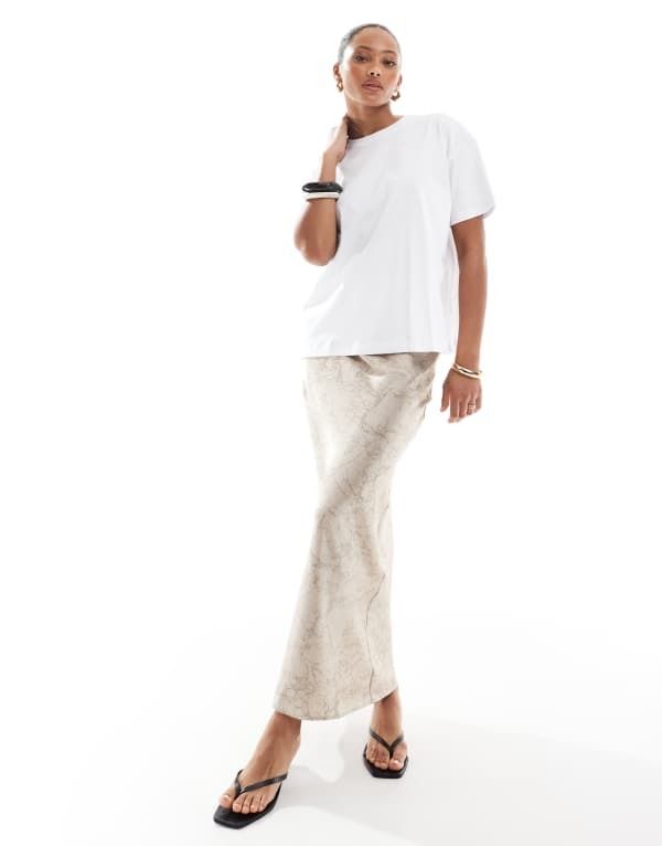 フォースレックレス レディース ボトムス スカート プリント サテン マキシ 4th Reckless satin maxi skirt marble print BEIGE ベージュ