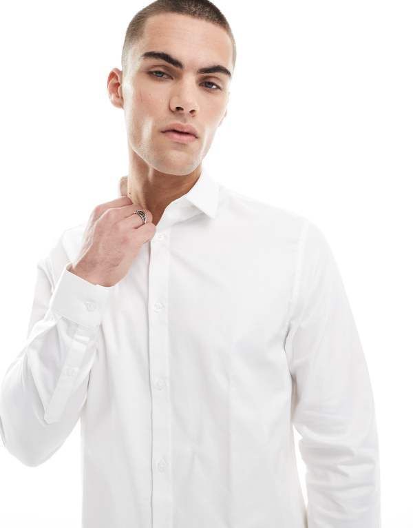 エイソス メンズ トップス シャツ ASOS DESIGN formal easy iron twill regular shirt WHITE ホワイト