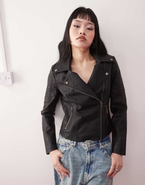 ノイジーメイ レディース アウター ジャケット・ブルゾン レザー ジャケット Noisy May leather look jacket Black ブラック