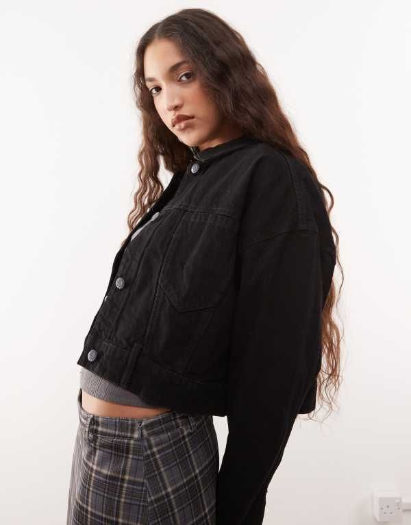 ノイジーメイ レディース アウター ジャケット・ブルゾン クロップド デニム ジャケット Noisy May cropped denim jacket Black Denim ブラック