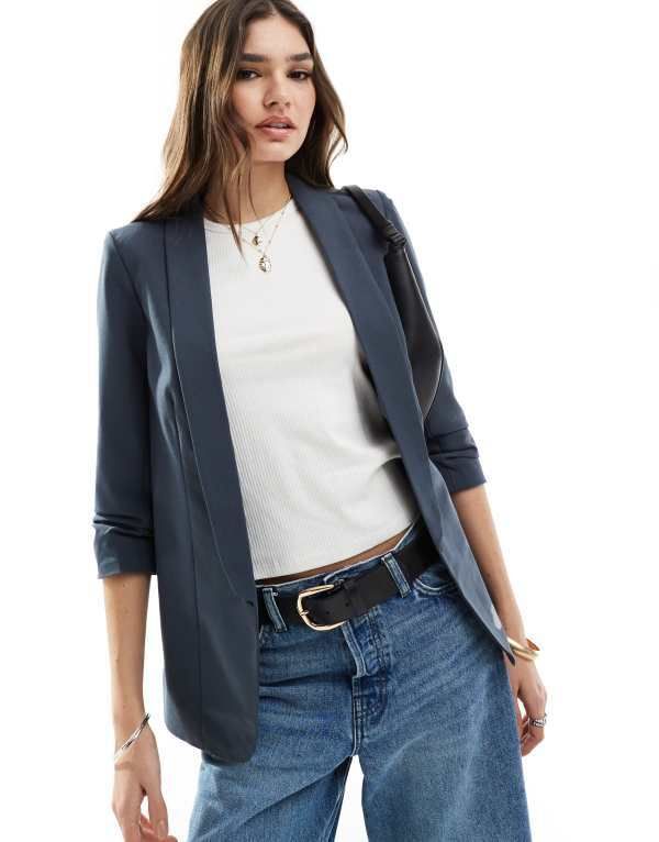 ピーシーズ レディース アウター ジャケット・ブルゾン ギャザー ブレザー Pieces ruched sleeve blazer in ombre Ombre Blue ブルー