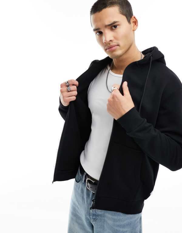 ジャック アンド ジョーンズ メンズ アウター パーカー・スウェット フルジップ パーカー Jack Jones oversized zip through hoodie Black ブラック