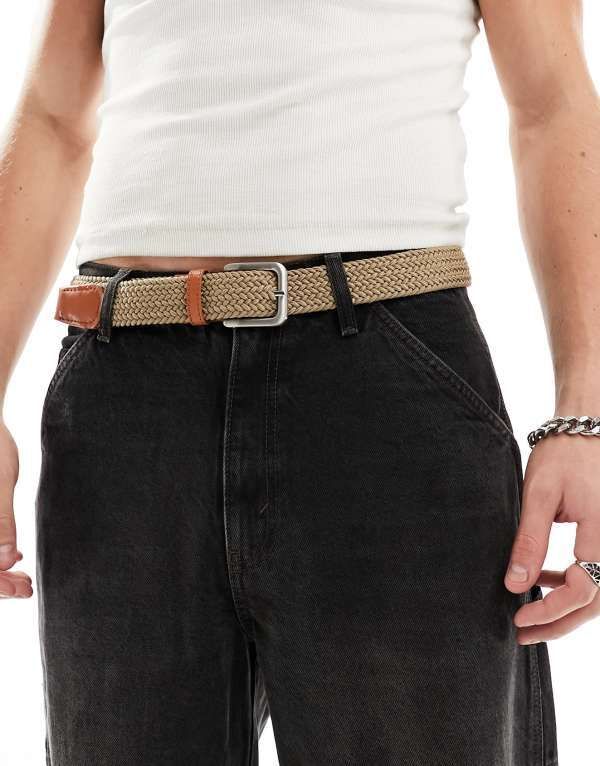 ジャック アンド ジョーンズ メンズ アクセサリー ベルト Jack Jones woven belt with buckle in tan Incense タン