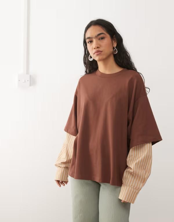 リクレイム ヴィンテージ レディース トップス Tシャツ Reclaimed Vintage Tshirt with double layered shirt in yellow and Multi マルチカラー