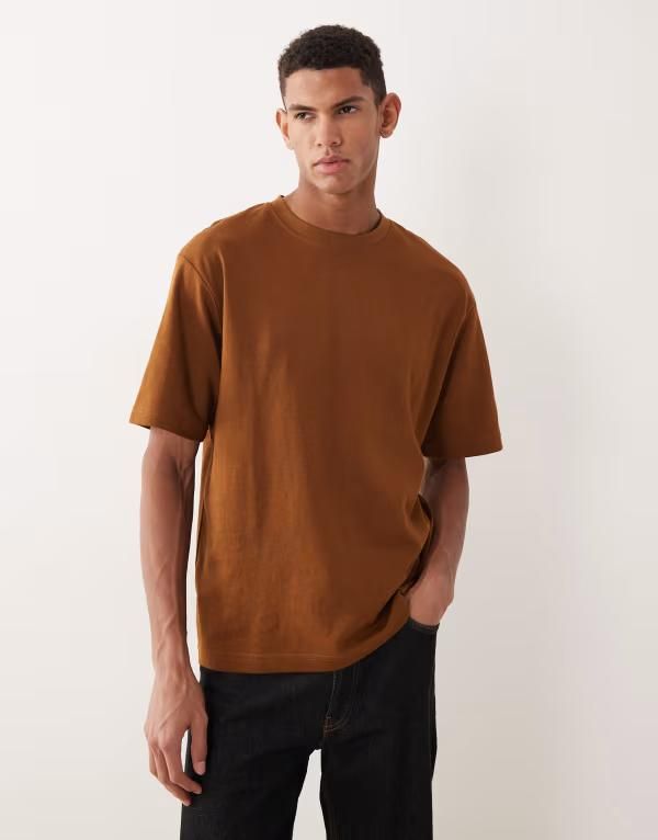 セレクティッド メンズ トップス Tシャツ コットン Selected 100 cotton oversized tshirt Monks robe ブラウン