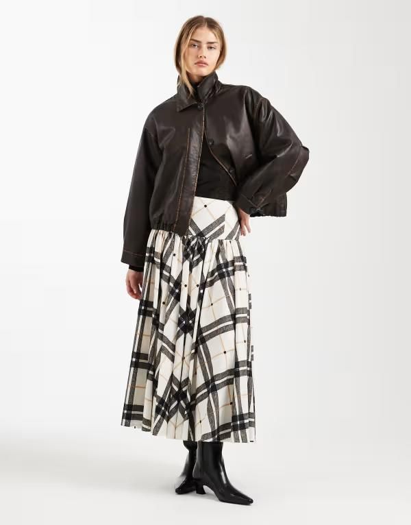 エイソス レディース ボトムスカート ミディ ASOS DESIGN dropped waist volume midi skirt in plaid Check チェック
