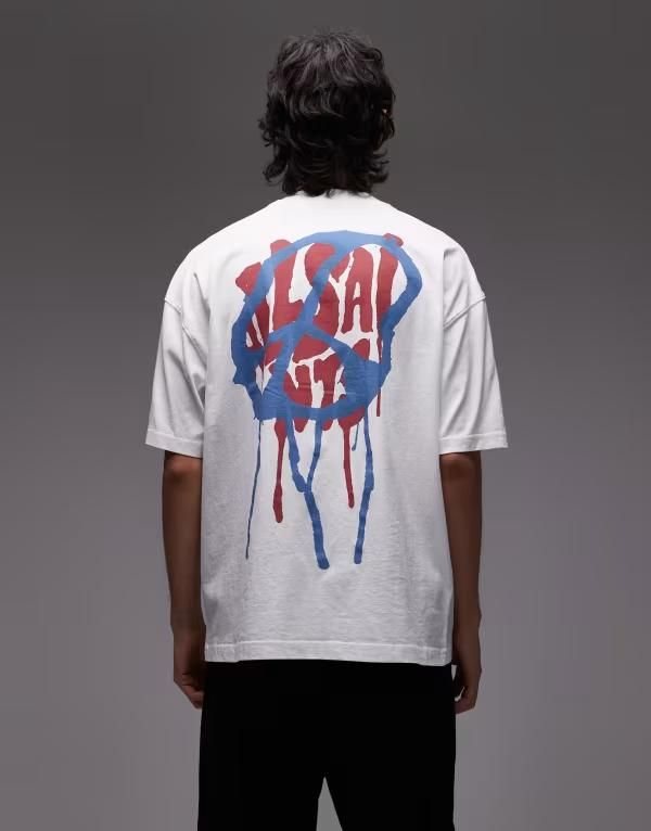 オールセインツ メンズ トップス Tシャツ グラフィック AllSaints runner peace graphic Tshirt Optic white ホワイト