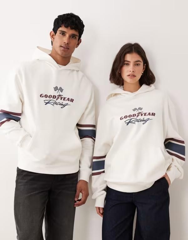エイソス レディース アウター パーカー・スウェット プリント ASOS DESIGN Unisex relaxed hoodie with Goodyear prints in stone ストーン