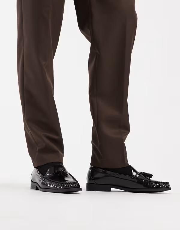 エイソス メンズ シューズ スリッポン・ローファー ASOS DESIGN penny loafers with tassels Black ブラック